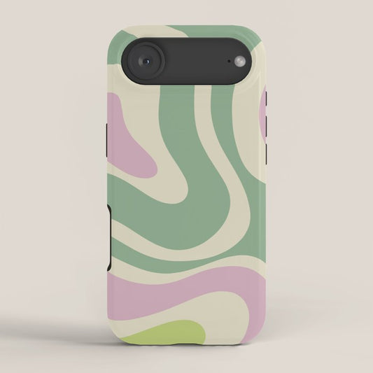 Modern Retro Liquid Swirl Abstract in Soft Pastel Lavender Pink Lime Green Cream iPhone Case Gallery Image 2
