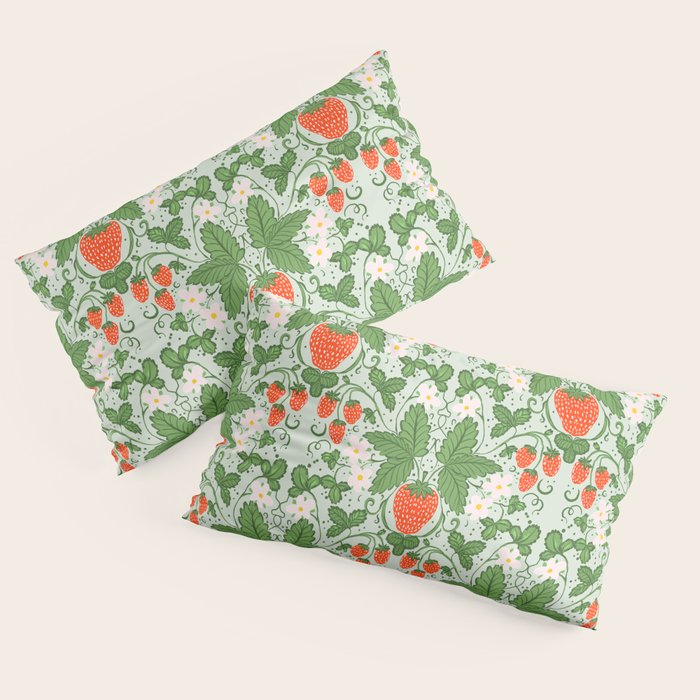 Whimsical Strawberry Vine and Floral Garden Pattern Pillow Sham Gallery Image 4