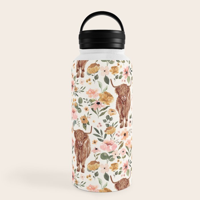 Cate & Rainn® Charlotte Floral Highland Cow Water Bottle Gallery Image 6