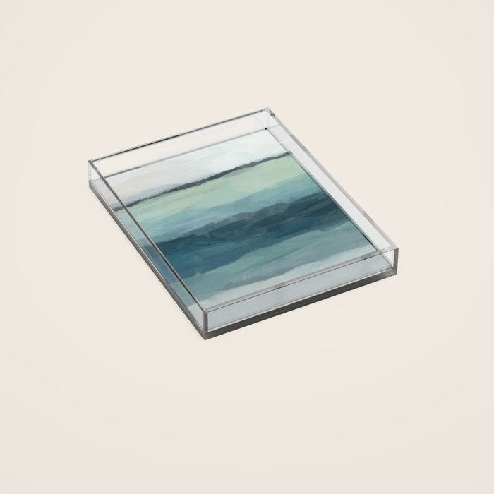 Sea Levels - Seafoam Green Mint Navy Blue Abstract Ocean Art Painting Acrylic Tray Gallery Image 2