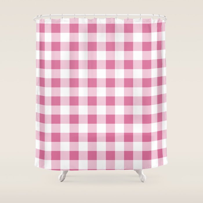 Gingham Large Pink White Shower Curtain Gallery Image 1