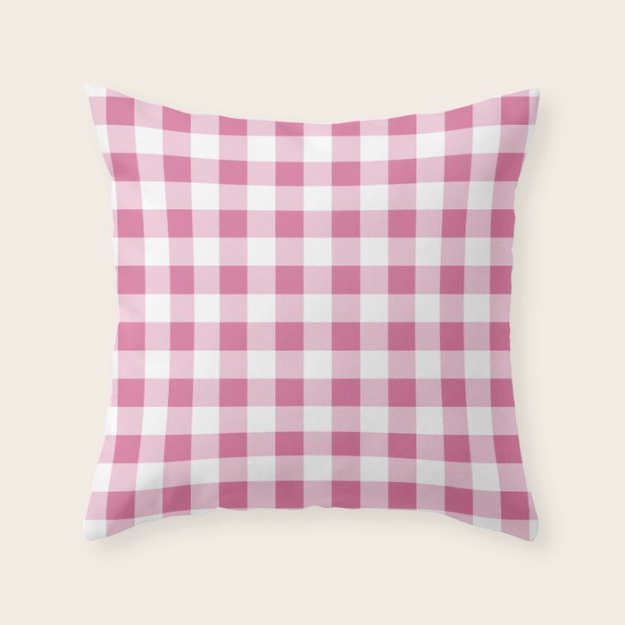 Gingham Large Pink White Throw Pillow Gallery Image 3