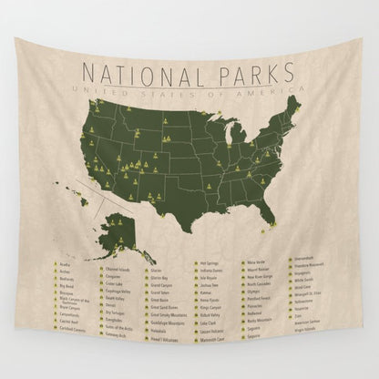 US National Parks w/ State Borders Wall Tapestry Gallery Image 4