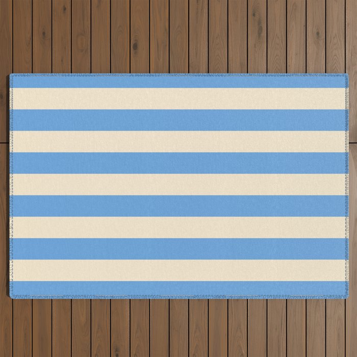 Retro Coastal Blue and White Stripes Outdoor Rug Gallery Image 2