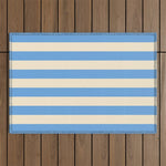 Retro Coastal Blue and White Stripes Outdoor Rug Gallery Image 1