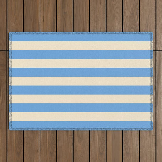 Retro Coastal Blue and White Stripes Outdoor Rug Gallery Image 1