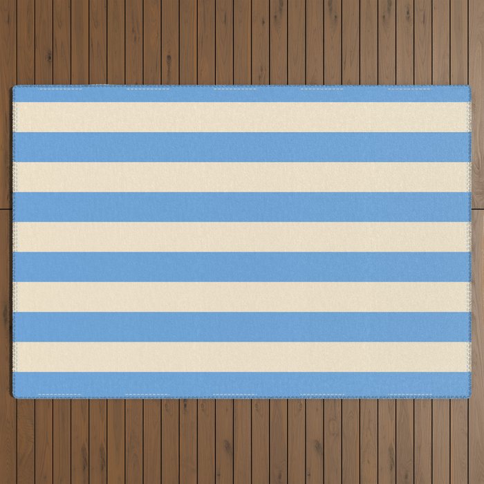Retro Coastal Blue and White Stripes Outdoor Rug Gallery Image 3