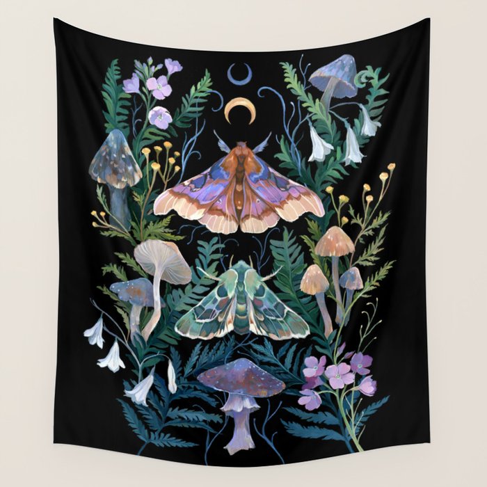 Sphinx Moth Moon Garden Wall Tapestry Gallery Image 3