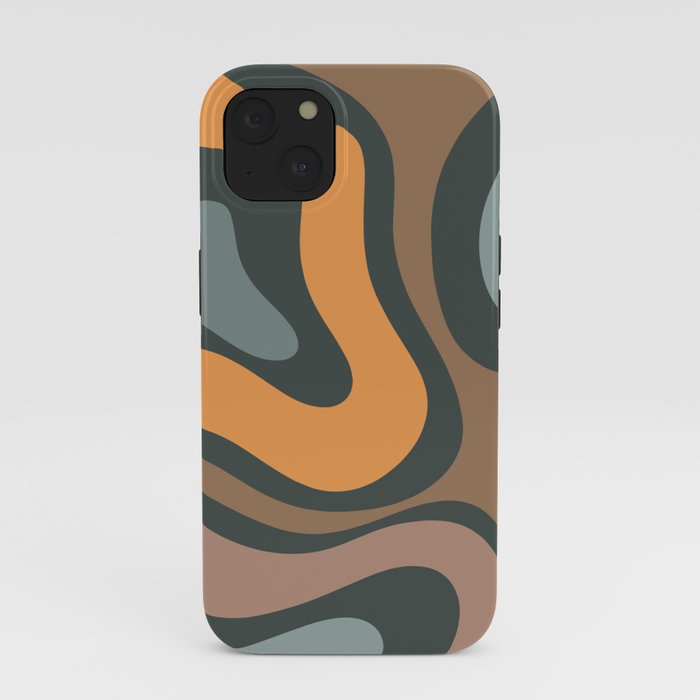 Modern Retro Liquid Swirl Abstract Slate Blue Orange Brown Taupe iPhone Case Gallery Image 37