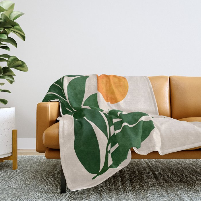Tropical Forest Sunset / Mid Century Abstract Shapes Throw Blanket Gallery Image 2