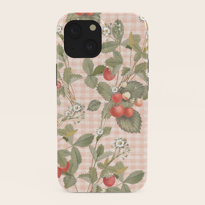 Vintage wild strawberries on cottage pink gingham pattern iPhone Case Gallery Image 38