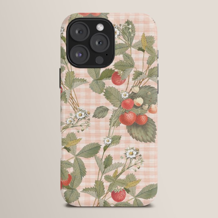 Vintage wild strawberries on cottage pink gingham pattern iPhone Case Gallery Image 16