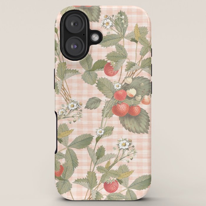 Vintage wild strawberries on cottage pink gingham pattern iPhone Case Gallery Image 5