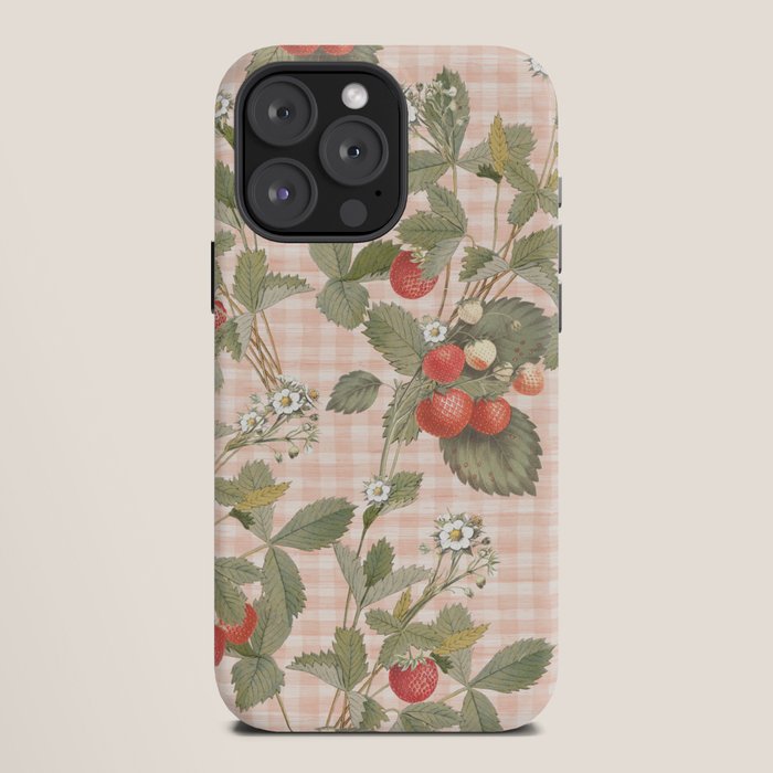 Vintage wild strawberries on cottage pink gingham pattern iPhone Case Gallery Image 12