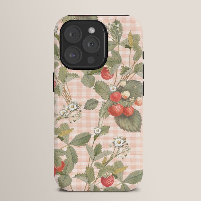 Vintage wild strawberries on cottage pink gingham pattern iPhone Case Gallery Image 15
