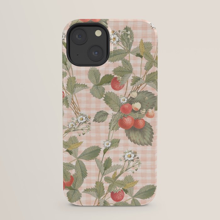 Vintage wild strawberries on cottage pink gingham pattern iPhone Case Gallery Image 29
