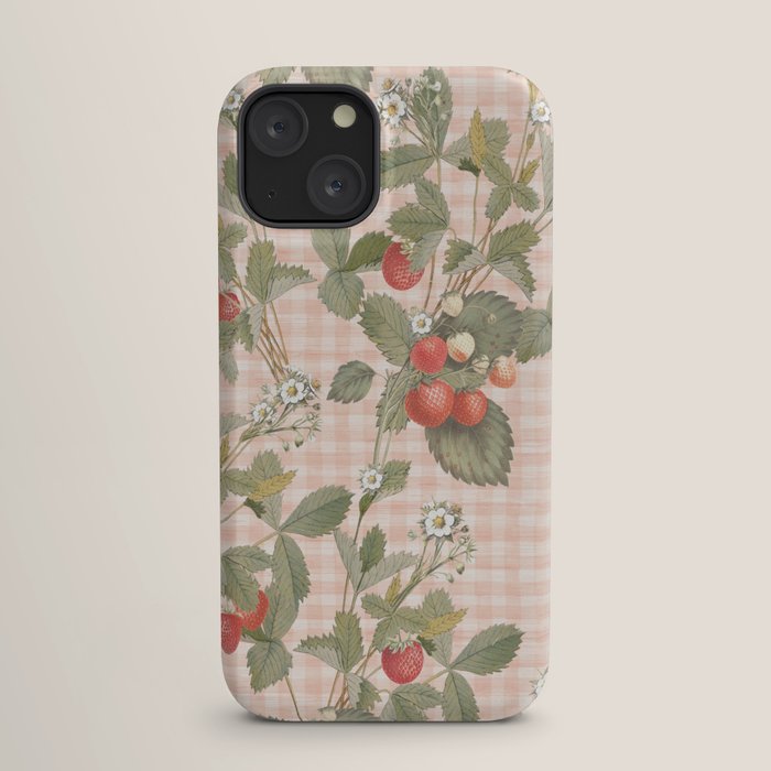 Vintage wild strawberries on cottage pink gingham pattern iPhone Case Gallery Image 17