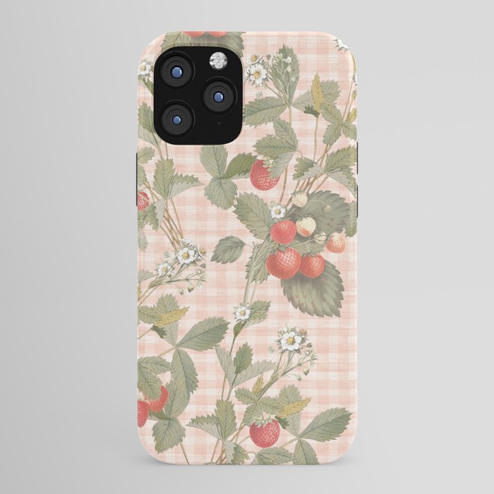 Vintage wild strawberries on cottage pink gingham pattern iPhone Case Gallery Image 43