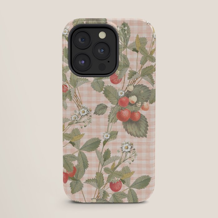 Vintage wild strawberries on cottage pink gingham pattern iPhone Case Gallery Image 27