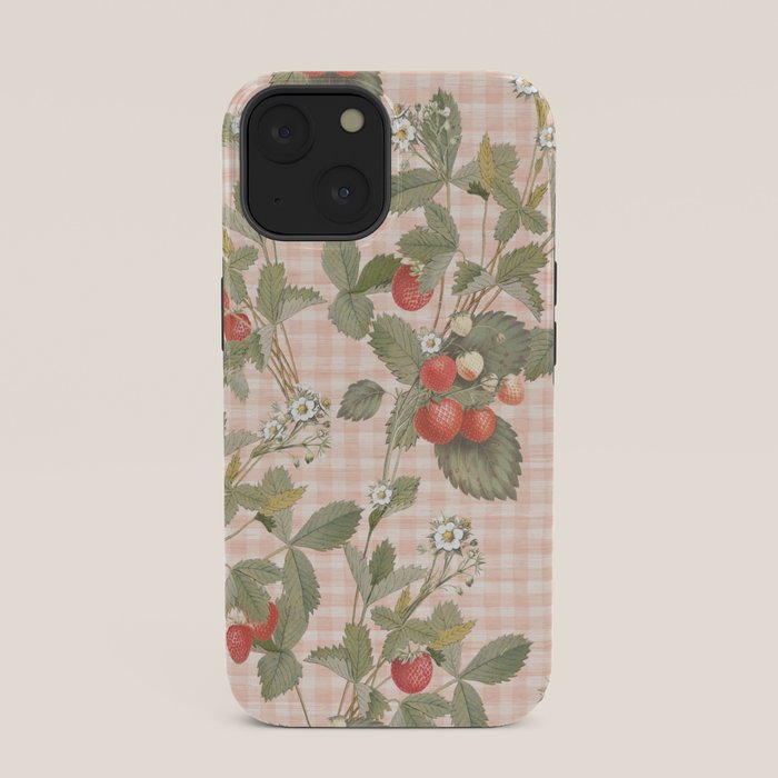 Vintage wild strawberries on cottage pink gingham pattern iPhone Case Gallery Image 33