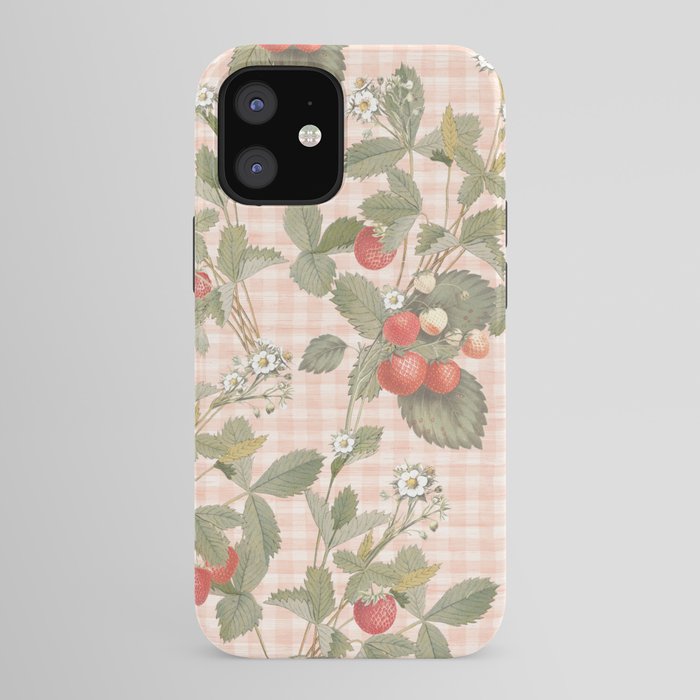 Vintage wild strawberries on cottage pink gingham pattern iPhone Case Gallery Image 41