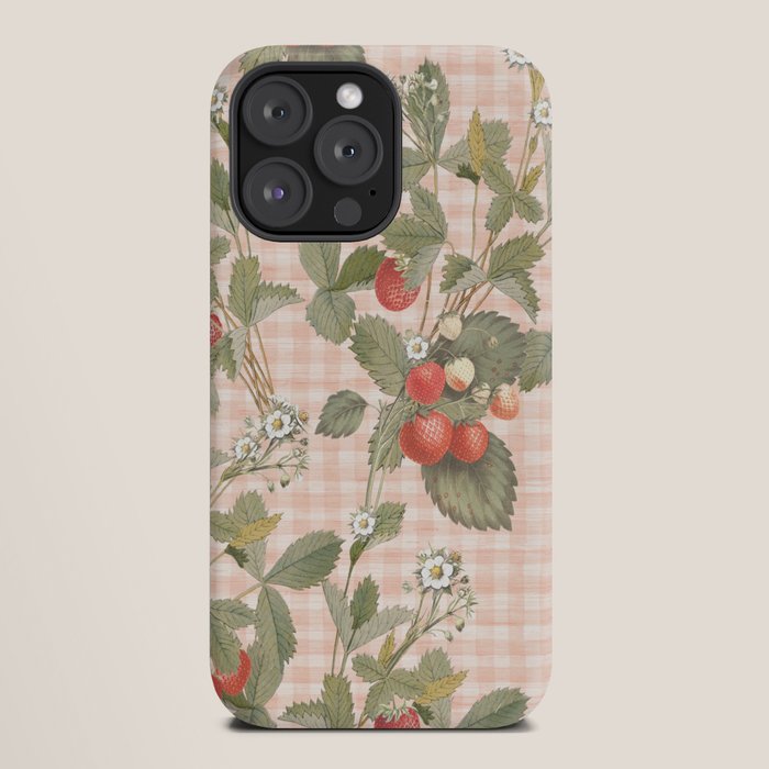 Vintage wild strawberries on cottage pink gingham pattern iPhone Case Gallery Image 20