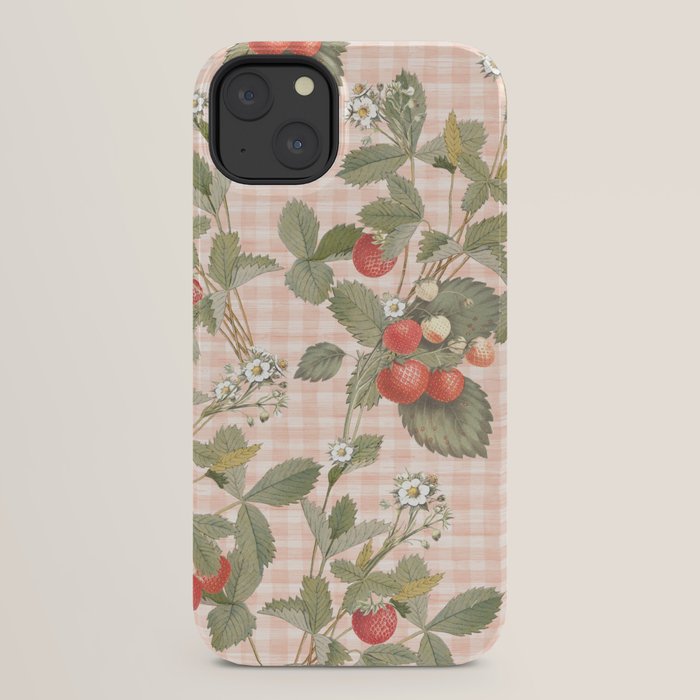 Vintage wild strawberries on cottage pink gingham pattern iPhone Case Gallery Image 22