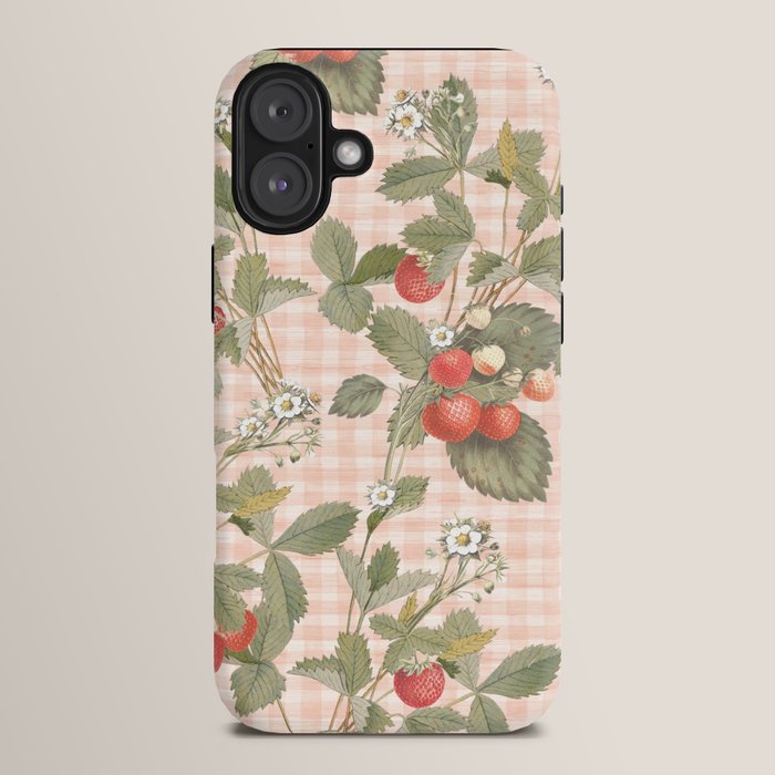 Vintage wild strawberries on cottage pink gingham pattern iPhone Case Gallery Image 14
