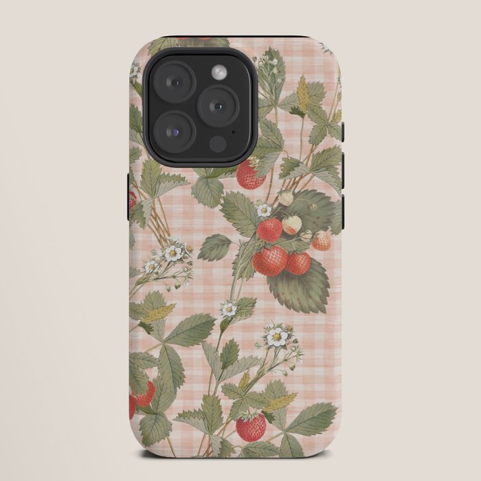 Vintage wild strawberries on cottage pink gingham pattern iPhone Case Gallery Image 11