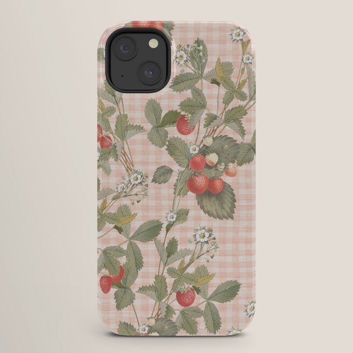 Vintage wild strawberries on cottage pink gingham pattern iPhone Case Gallery Image 26