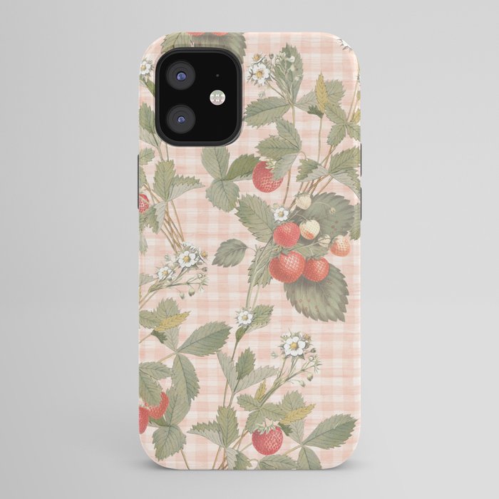 Vintage wild strawberries on cottage pink gingham pattern iPhone Case Gallery Image 42