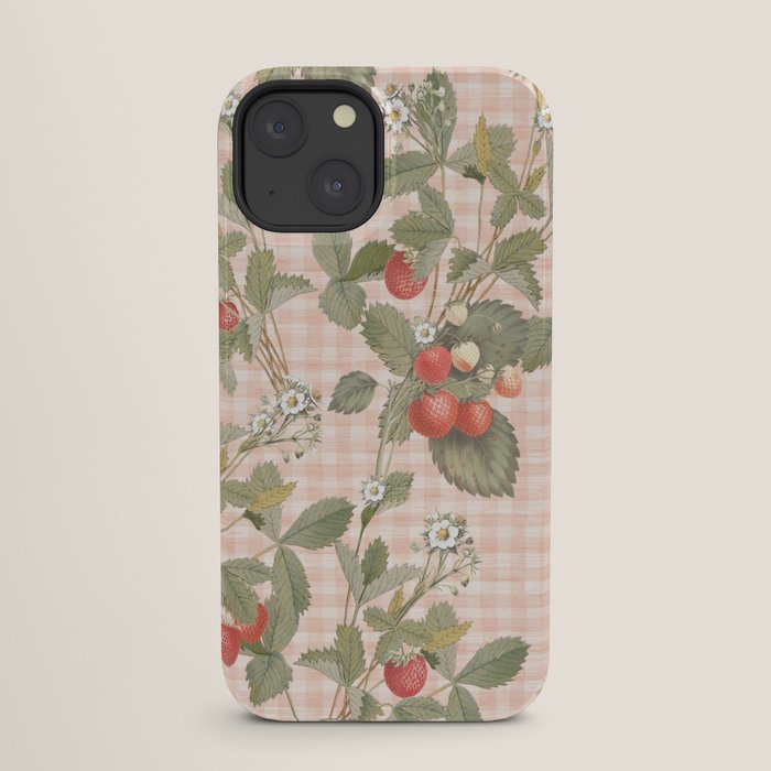 Vintage wild strawberries on cottage pink gingham pattern iPhone Case Gallery Image 25