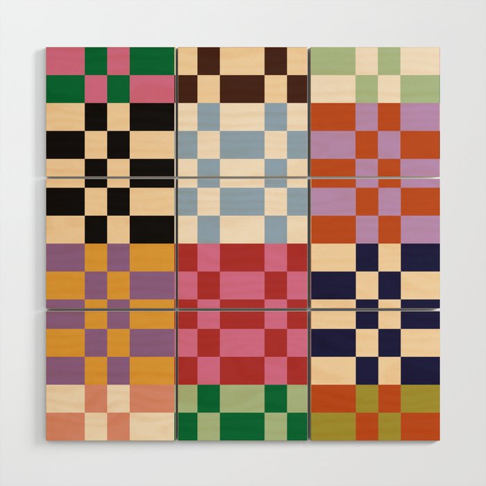 Retro 70s Colorful Patchwork Checkerboard Wood Wall Art Gallery Image 1