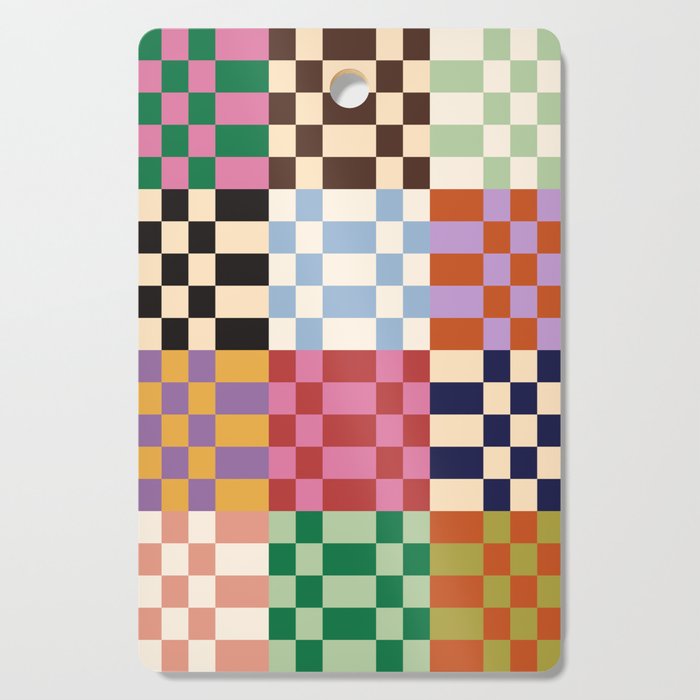 Retro 70s Colorful Patchwork Checkerboard Cutting Board Gallery Image 1