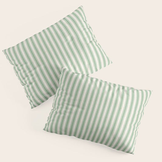 French Green Ticker Stripe Pillow Sham Gallery Image 1