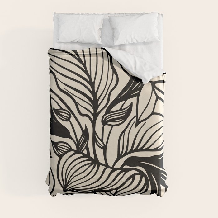 Geometric Floral Abstract Pattern in Black and White Cream Line Drawing Duvet Cover Gallery Image 3