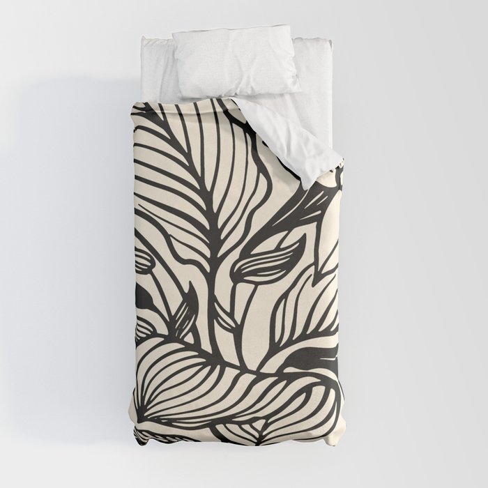 Geometric Floral Abstract Pattern in Black and White Cream Line Drawing Duvet Cover Gallery Image 4
