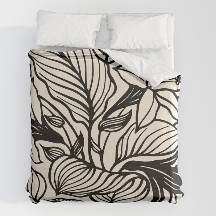 Geometric Floral Abstract Pattern in Black and White Cream Line Drawing Duvet Cover Gallery Image 2