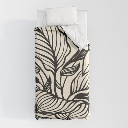 Geometric Floral Abstract Pattern in Black and White Cream Line Drawing Duvet Cover Gallery Image 5