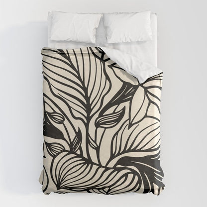 Geometric Floral Abstract Pattern in Black and White Cream Line Drawing Duvet Cover Gallery Image 1