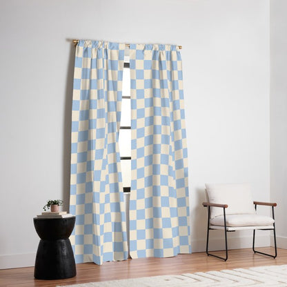 Check - Baby Blue Twist â Checkerboard Print Window Curtain Gallery Image 2