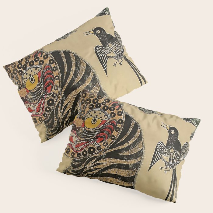 Striped Vintage Minhwa Tiger and Magpie Pillow Sham Gallery Image 1