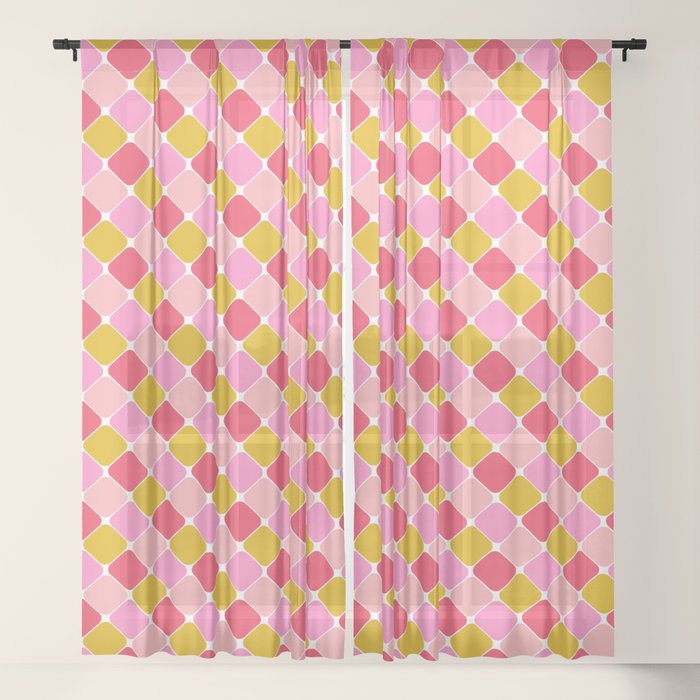 Checkered Geometric Shapes - Pink, Red, Yellow Window Curtain Gallery Image 17