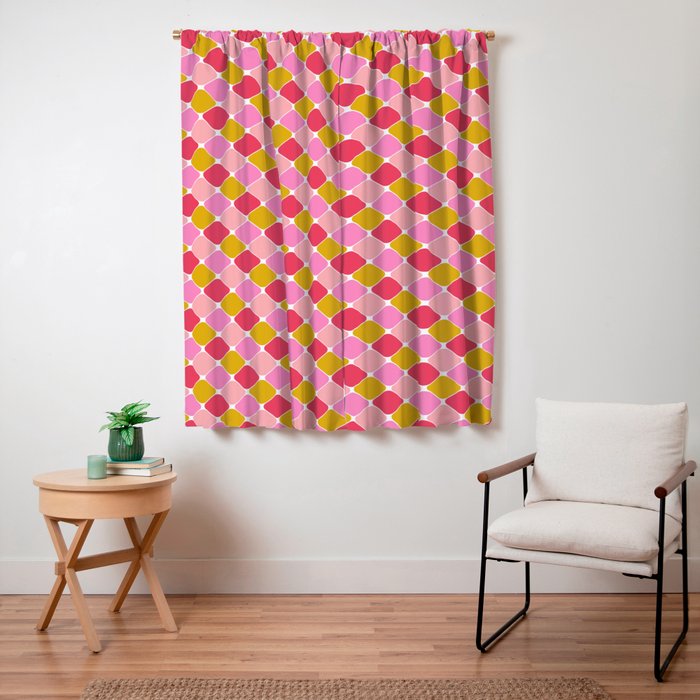 Checkered Geometric Shapes - Pink, Red, Yellow Window Curtain Gallery Image 7