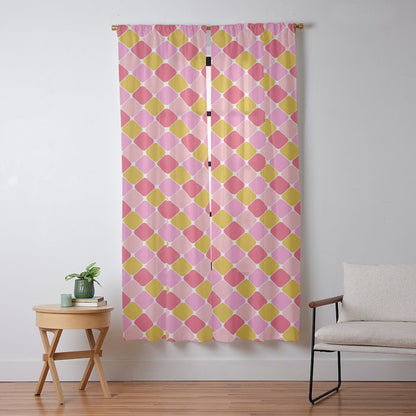Checkered Geometric Shapes - Pink, Red, Yellow Window Curtain Gallery Image 9