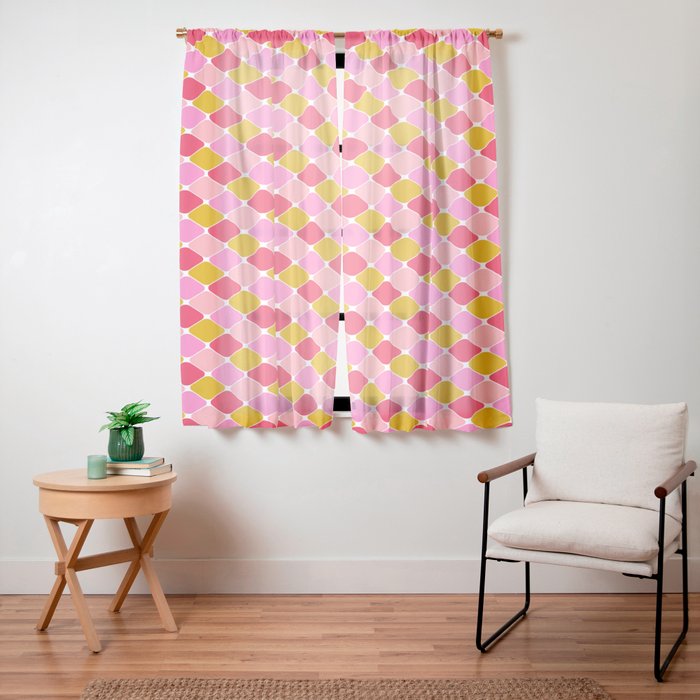 Checkered Geometric Shapes - Pink, Red, Yellow Window Curtain Gallery Image 11