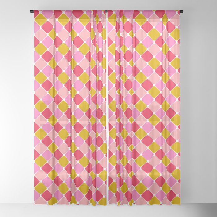 Checkered Geometric Shapes - Pink, Red, Yellow Window Curtain Gallery Image 22