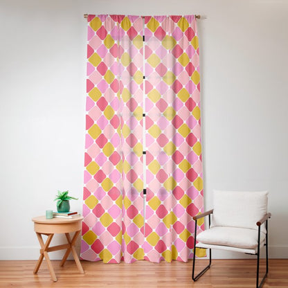Checkered Geometric Shapes - Pink, Red, Yellow Window Curtain Gallery Image 16