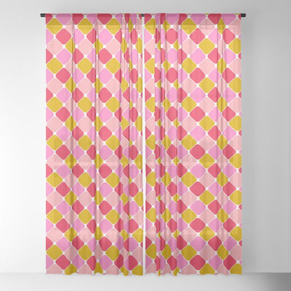 Checkered Geometric Shapes - Pink, Red, Yellow Window Curtain Gallery Image 18