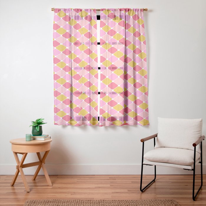 Checkered Geometric Shapes - Pink, Red, Yellow Window Curtain Gallery Image 23